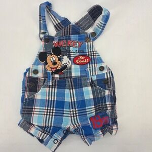 Disney Mickey Mouse Plaid Shortalls Overalls Blue Checkered 18M vintage kidcore